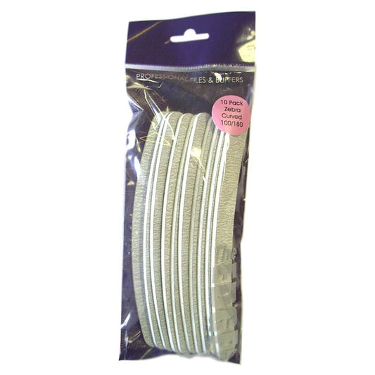 The Edge Zebra Curved Nail File 100/180 Grit 10 Pack